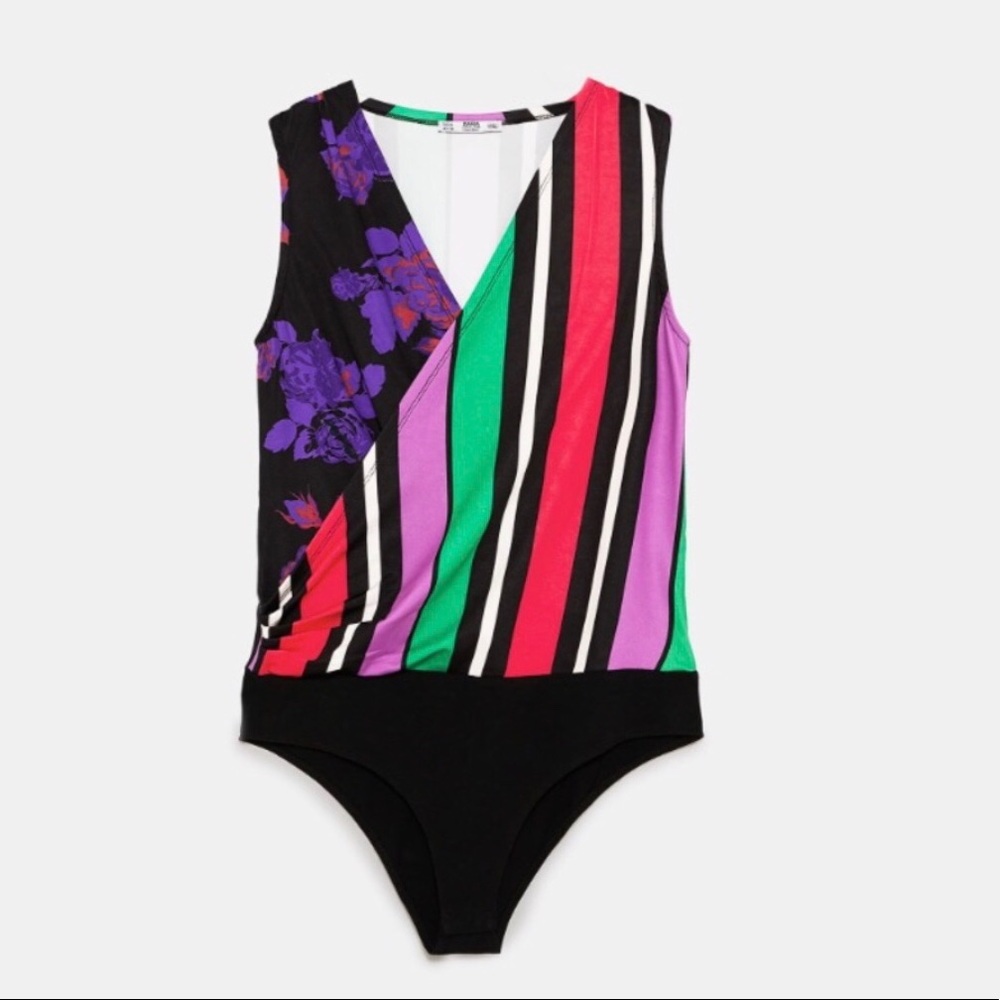 Zara Bodysuit - Contrasting Striped & Floral Print